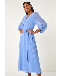 Roman - Chiffon V-Neck Midi Dress - Lyst