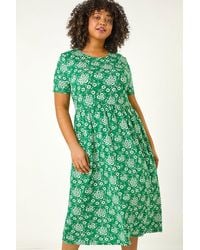 Roman Curve - Floral Print Stretch Midi Dress - Lyst