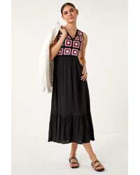 Roman - Sleeveless Crochet Fit & Flare Midi Dress - Lyst