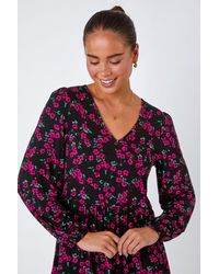 Roman Petite - Floral Print Frill Hem Stretch Top - Lyst
