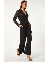 Roman - Sequin Lace V-Neck Stretch Jumpsuit - Lyst