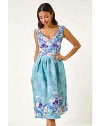 Roman - Sweetheart Floral Premium Stretch Midi Dress - Lyst