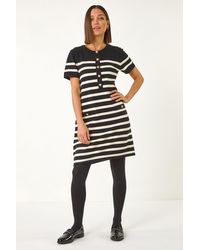 Roman - Stripe Button A-Line Knit Dress - Lyst