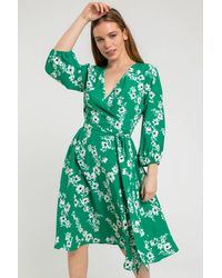 Roman Petite - Floral Fit & Flare Wrap Dress - Lyst