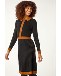 Roman - Contrast Collar Knitted Dress - Lyst