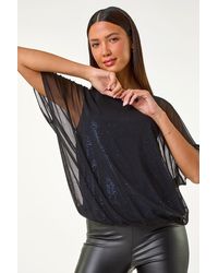 Roman - Sequin Mesh Overlay Bubble Hem Top - Lyst