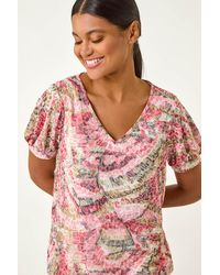 Roman - Animal Print Burnout Blouson Top - Lyst