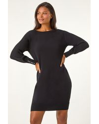 Roman - Button Detail Slash Neck Knitted Stretch Dress - Lyst