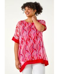 Roman Curve - Abstract Print Chiffon Overlay Top - Lyst