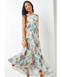 Roman - Floral Print Pleated Maxi Dress - Lyst