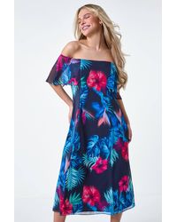Roman - Originals Petite Tropical Floral Bardot Midi Dress - Lyst