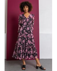 Roman - Dusk Fashion Floral Spot Print Tiered Midi Dress - Lyst