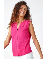 Roman - Sleeveless Embroidered Cotton Blouse - Lyst
