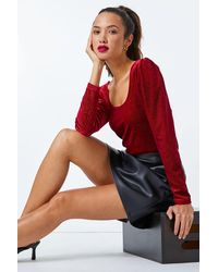 D.u.s.k - Puff Sleeve Glitter Detail Long Sleeve Velvet Top - Lyst