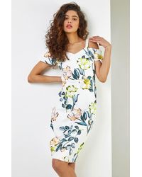 Roman - Floral Cold Shoulder Luxe Stretch Dress - Lyst