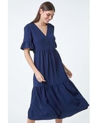 Roman - Textured Spot Frill Tiered Midi Dress - Lyst