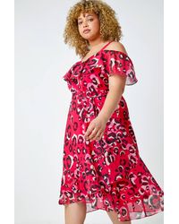Roman Curve - Leopard Cold Shoulder Chiffon Dress - Lyst