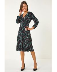 Roman - Floral Print Button Tea Stretch Dress - Lyst