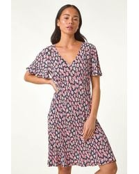 Roman Petite - Ditsy Floral Print Pleat Dress - Lyst