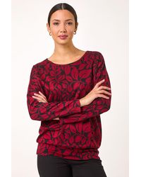 Roman - Leaf Print Round Neck Top - Lyst