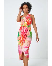 Roman Petite - Tropical Wrap Ruched Wrap Maxi Dress - Lyst