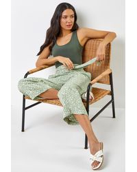 Roman - Ditsy Floral Elastic Tie Waist Cropped Culottes - Lyst