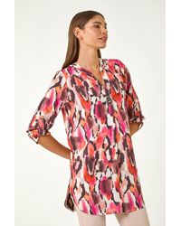 Roman - Abstract Print V-Neck Button Top - Lyst