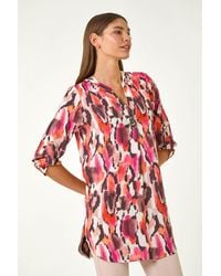 Roman - Abstract Print V-Neck Button Top - Lyst