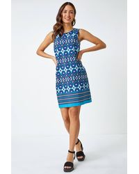Roman - Geometric Border Print Shift Dress - Lyst