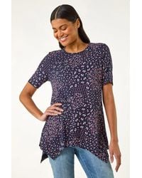 Roman - Floral Print Hanky Hem Tunic Top - Lyst