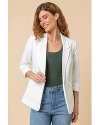 Roman - Ruched 3/4 Sleeve Blazer Jacket - Lyst