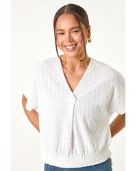 Roman Petite - Textured Shirred V-Neck Stretch Top - Lyst