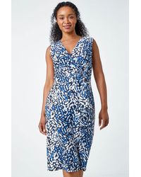 Roman Petite - Abstract Print Buckle Detail Midi Stretch Dress - Lyst