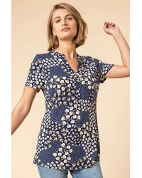 Roman - Floral Tile Print Notch Neck Top - Lyst