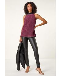 Roman - Glitter Plisse Halter Neck Top - Lyst