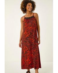 Roman - Abstract Print Trim Detail Midi Dress - Lyst