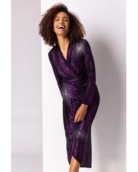 Roman - Sequin Embellished Ruched Wrap Dress - Lyst