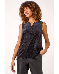 Roman - Velvet Glitter V-Neck Stretch Top - Lyst