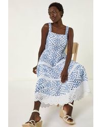 Roman - Broderie Strap Detail Midi Dress - Lyst