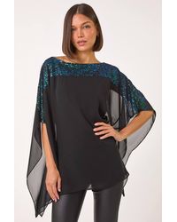 Roman - Sequin Yoke Contrast Chiffon Top - Lyst