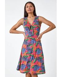 Roman - Burnout Tropical Print Stretch Dress - Lyst
