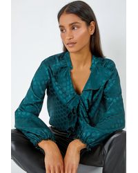 Roman - Spot Print Ruffle Trim Stretch Top - Lyst