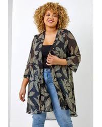 Roman Curve - Spot Leaf Print Dipped Hem Kimono - Lyst