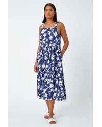 Roman - Sleeveless Cotton Floral Midi Dress - Lyst