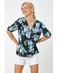 D.u.s.k - Floral Peplum Hem V-Neck Wrap Top - Lyst