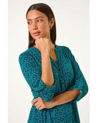 Roman - Leaf Print Button Detail Shirt - Lyst
