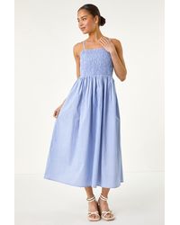 Roman Petite - Stripe Strappy Shirred Dress - Lyst