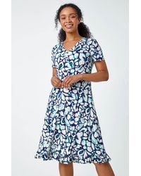 Roman Petite - Floral Frill Hem Stretch Dress - Lyst