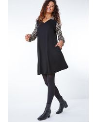 Roman - Contrast Leopard Print Swing Dress - Lyst