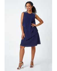 Roman Petite - Embellished Chiffon Tiered Shift Dress - Lyst